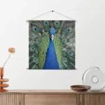 Textielposter Blauwe Pauw Met Groene Verem Vierkant Template TP Vierkant Dieren 20 2