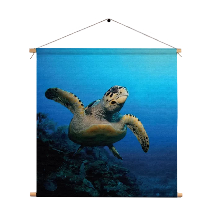 Textielposter Zeeschildpad In Helderblauw Water 02 Vierkant Template TP Vierkant Dieren 26 1