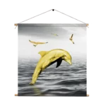 Textielposter Springende Dolfijnen Goud 02 Vierkant Template TP Vierkant Dieren 3 1