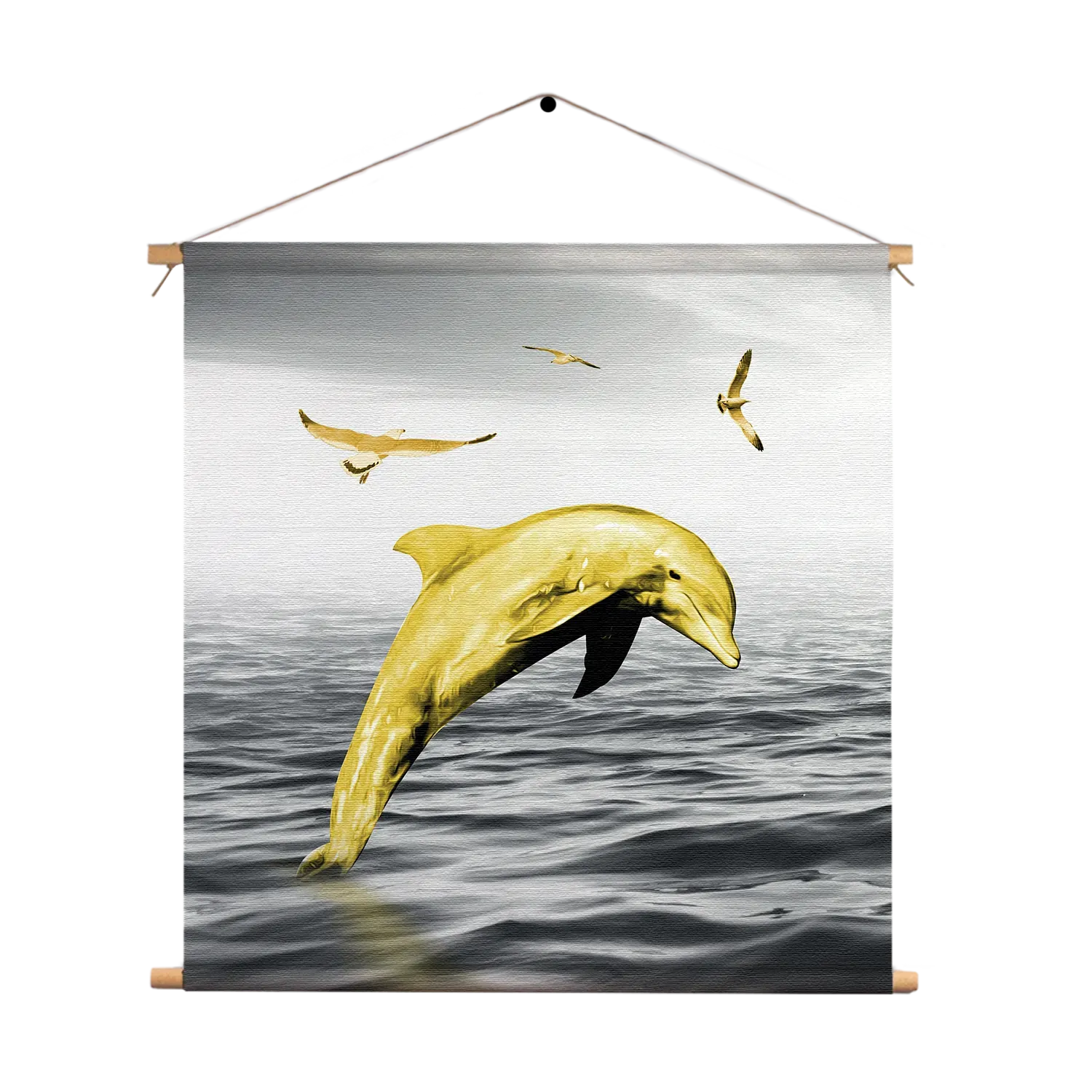 Textielposter Springende Dolfijnen Goud 02 Vierkant Template TP Vierkant Dieren 3 1