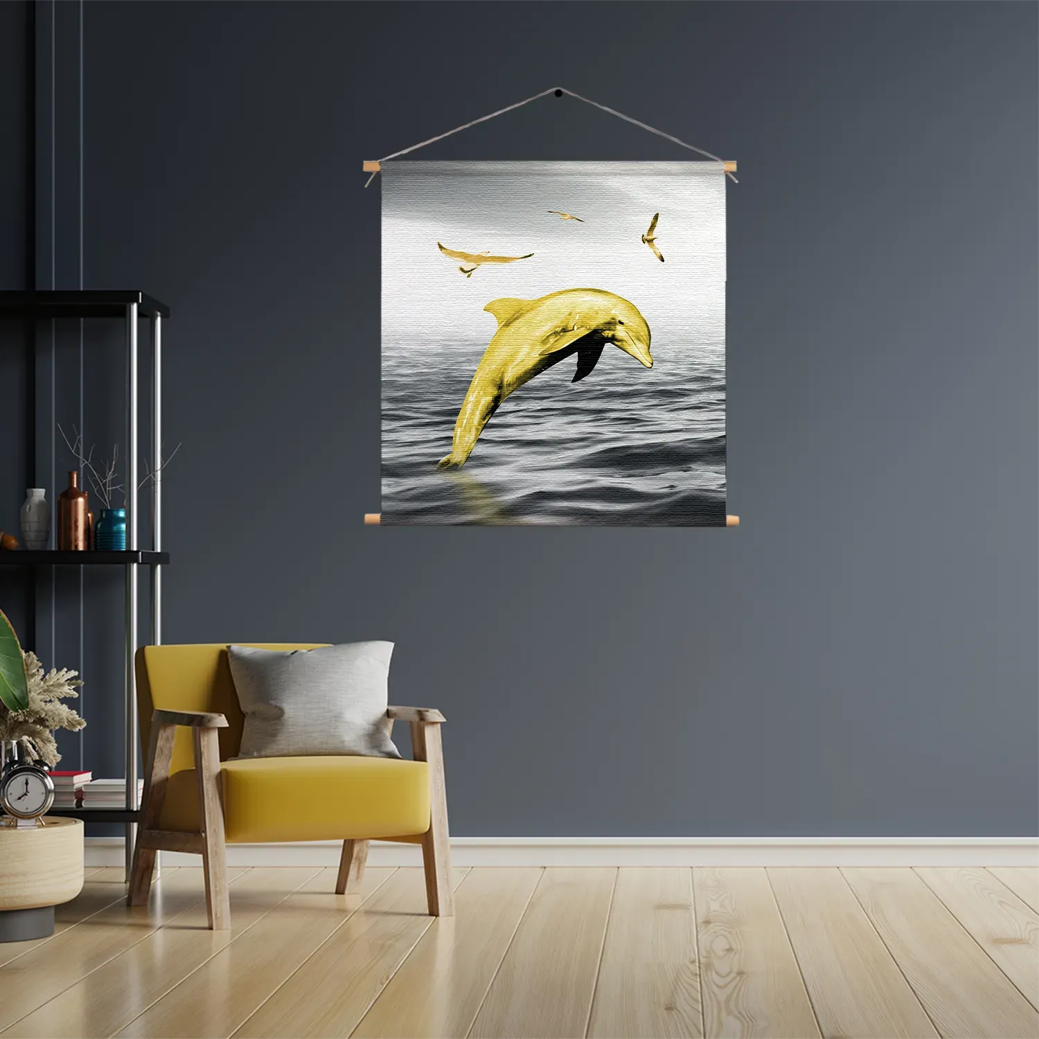 Textielposter Springende Dolfijnen Goud 02 Vierkant Template TP Vierkant Dieren 3 3