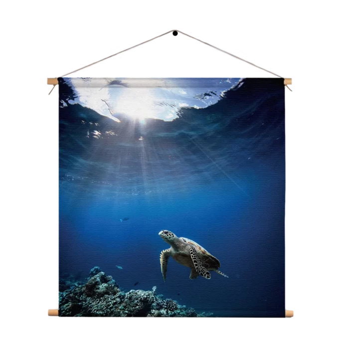 Textielposter Zeeschildpad In Helderblauw Water 03 Vierkant Template TP Vierkant Dieren 30 1