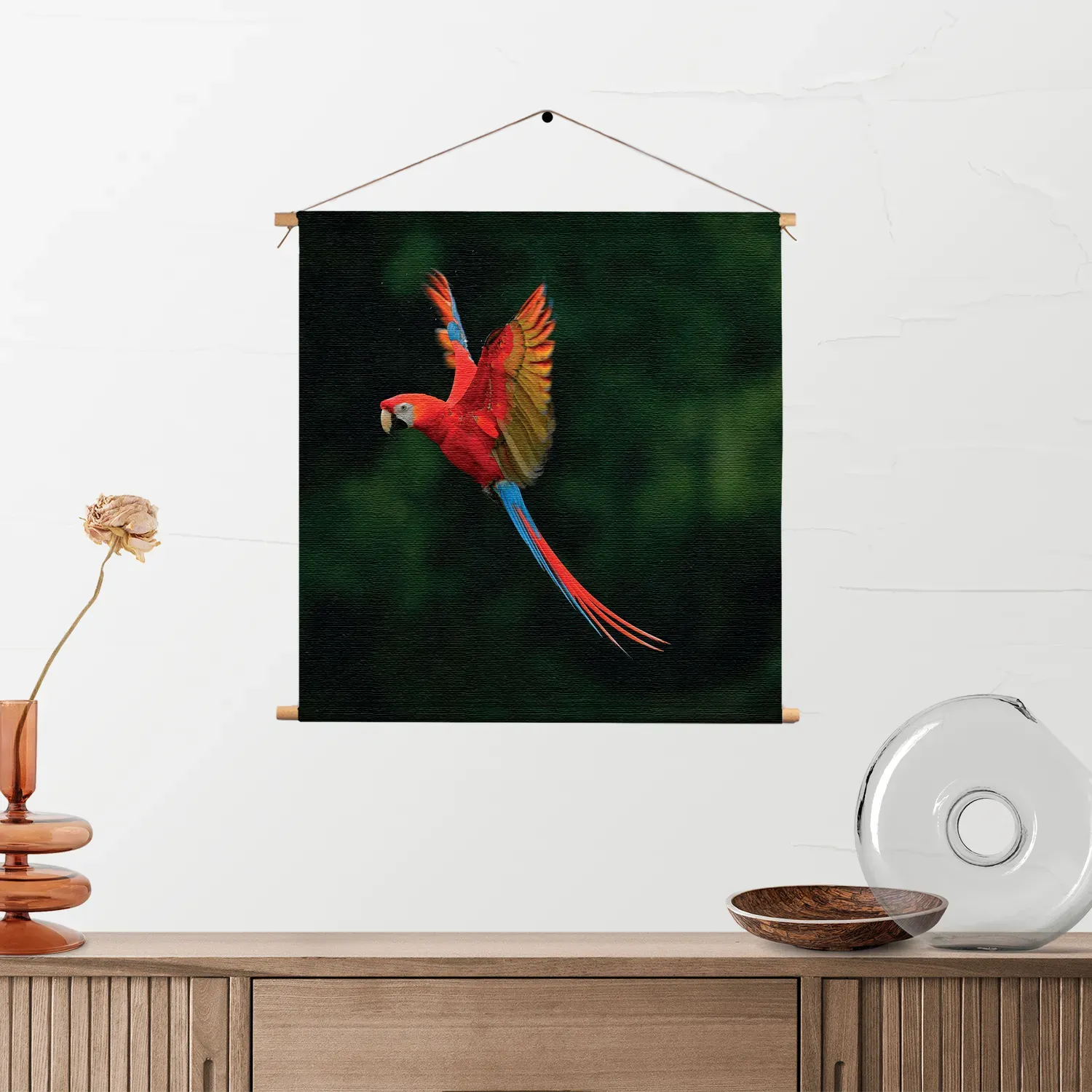 Textielposter Vliegende Ara Vogel Vierkant Template TP Vierkant Dieren 40 2