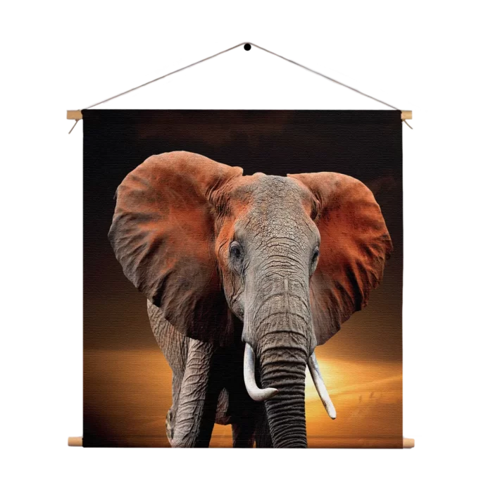 Textielposter Olifant met Zonsondergang Vierkant Template TP Vierkant Dieren 53 1