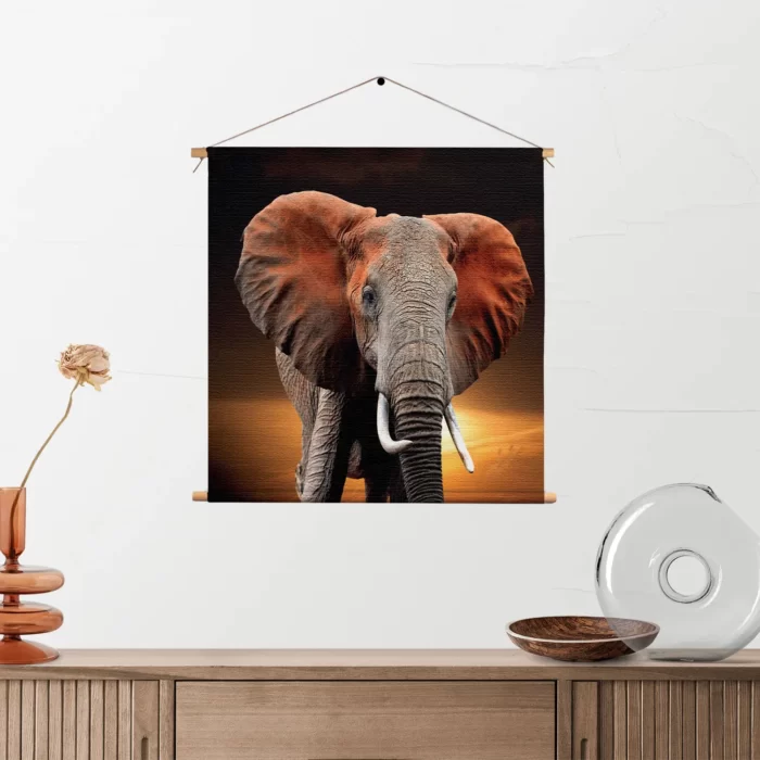 Textielposter Olifant met Zonsondergang Vierkant Template TP Vierkant Dieren 53 2