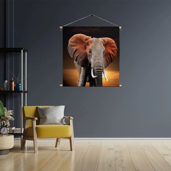 Textielposter Olifant met Zonsondergang Vierkant Template TP Vierkant Dieren 53 3