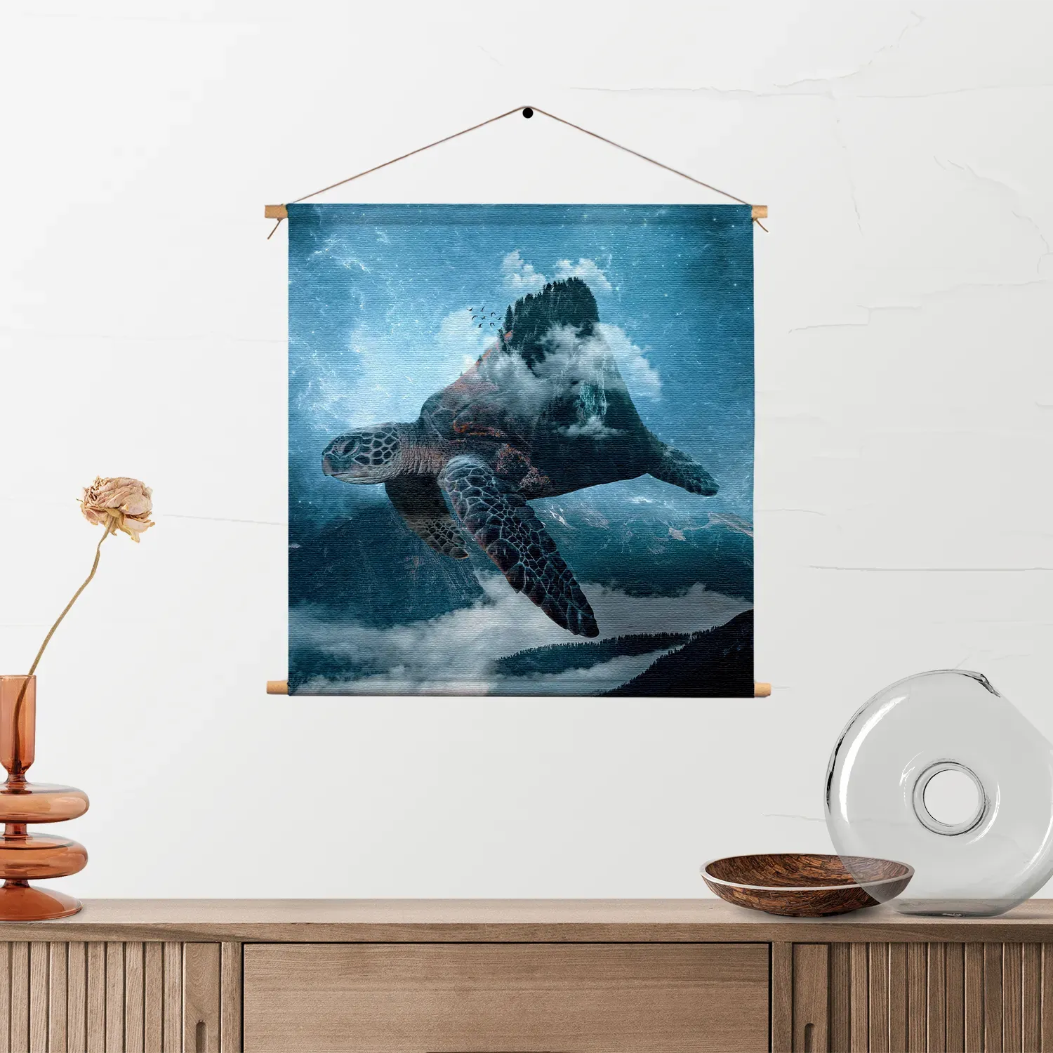 Textielposter De Vliegende Zeeschildpad Vierkant Template TP Vierkant Dieren 70 2