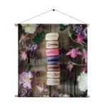 Textielposter Macarons op Bloemen Tafel Vierkant Template TP Vierkant Eten En Drinken 22 1