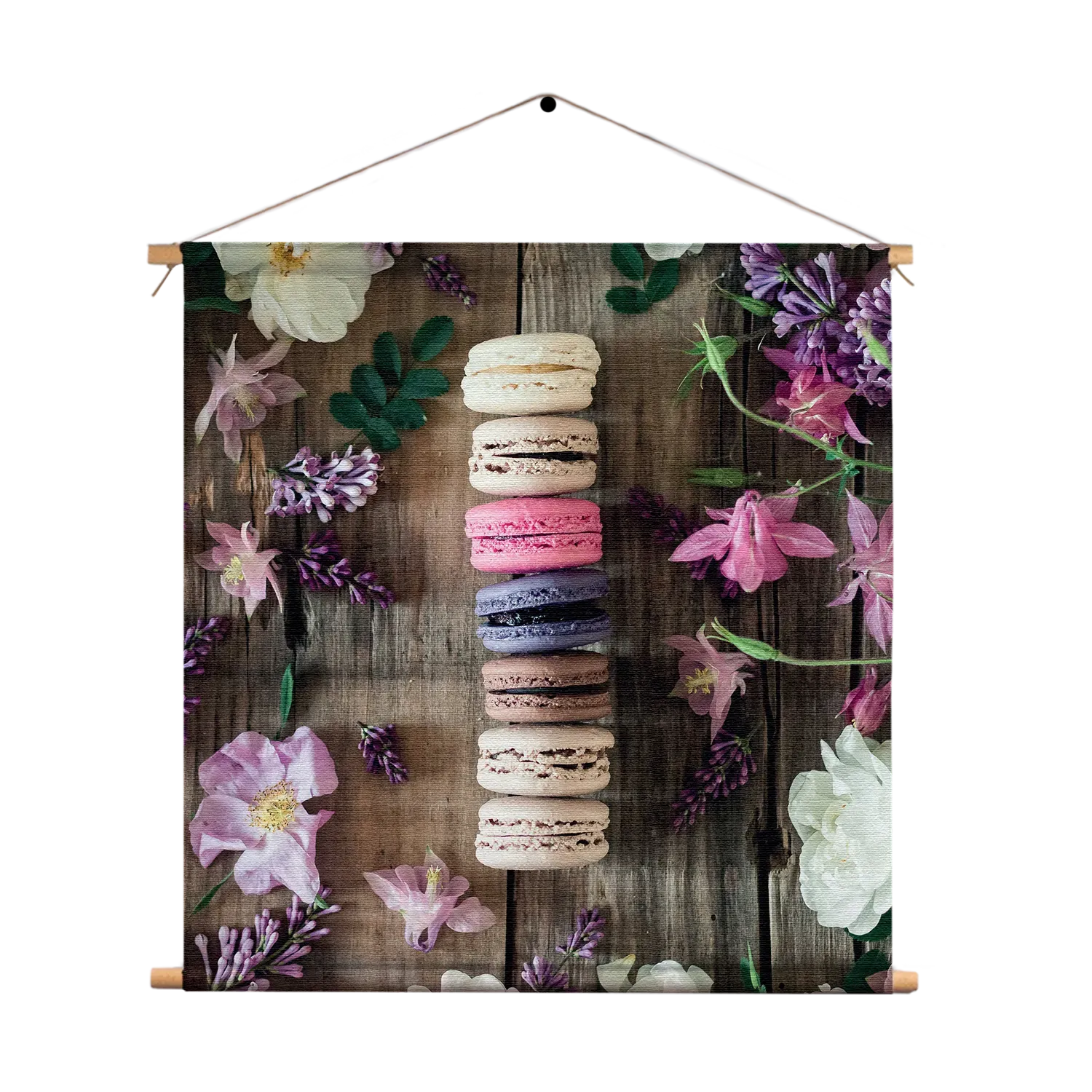 Textielposter Macarons op Bloemen Tafel Vierkant Template TP Vierkant Eten En Drinken 22 1