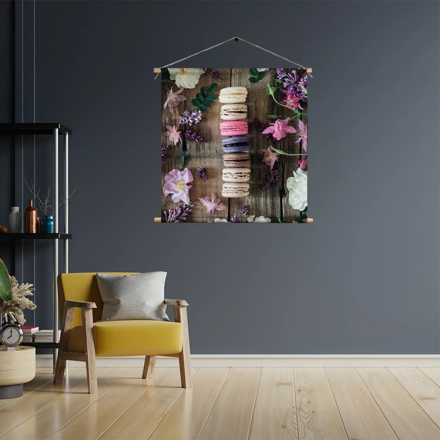 Textielposter Macarons op Bloemen Tafel Vierkant Template TP Vierkant Eten En Drinken 22 3