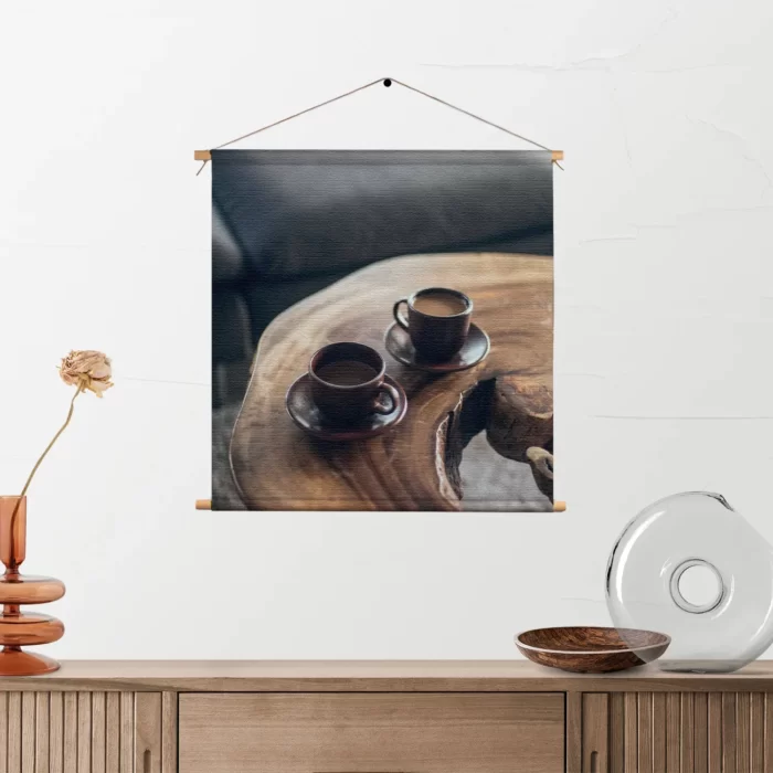 Textielposter Kopjes Koffie op Tafel Vierkant Template TP Vierkant Eten En Drinken 23 2