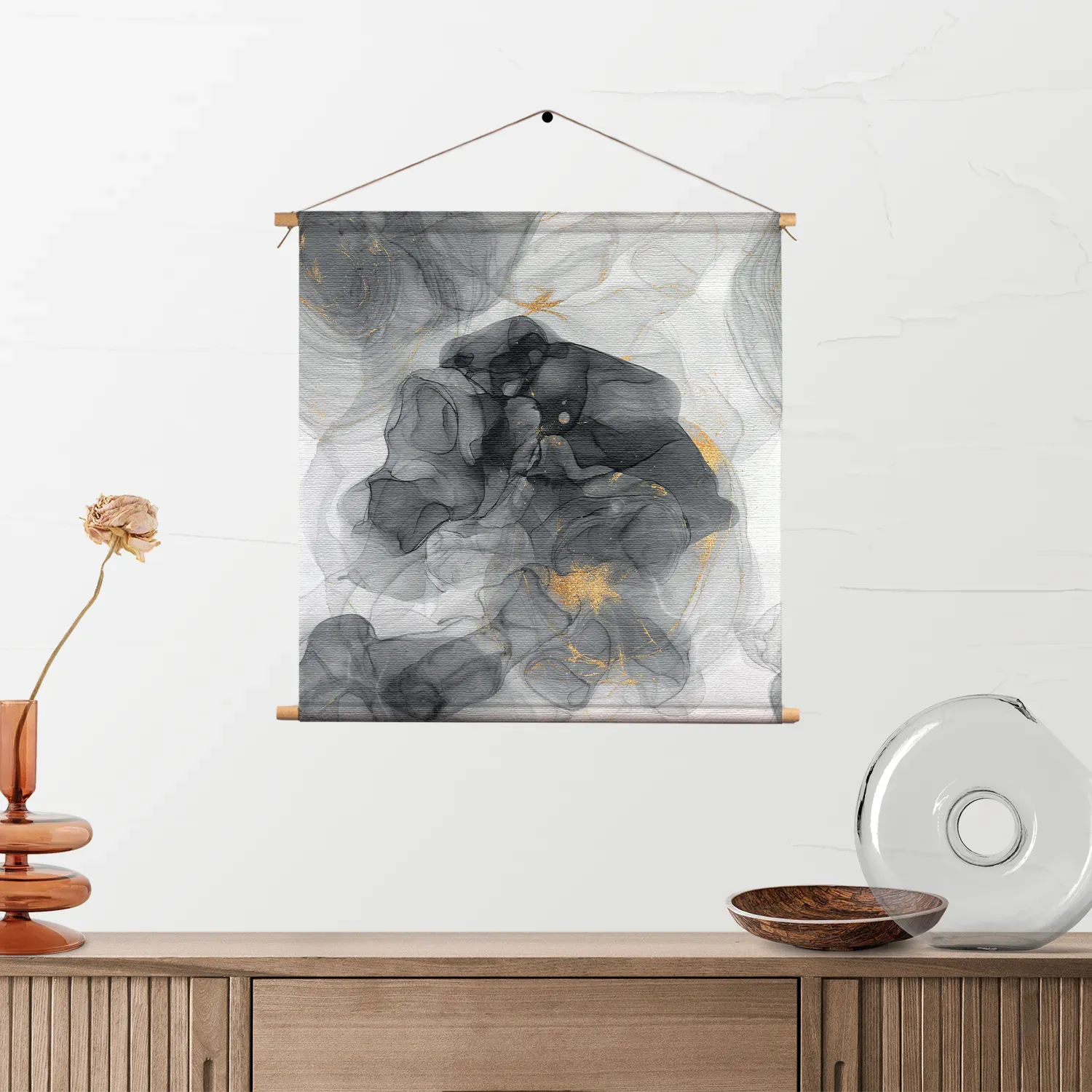 Textielposter Abstract Marmer Look Grijs met Goud 02 Vierkant Template TP Vierkant Marmer 10 2