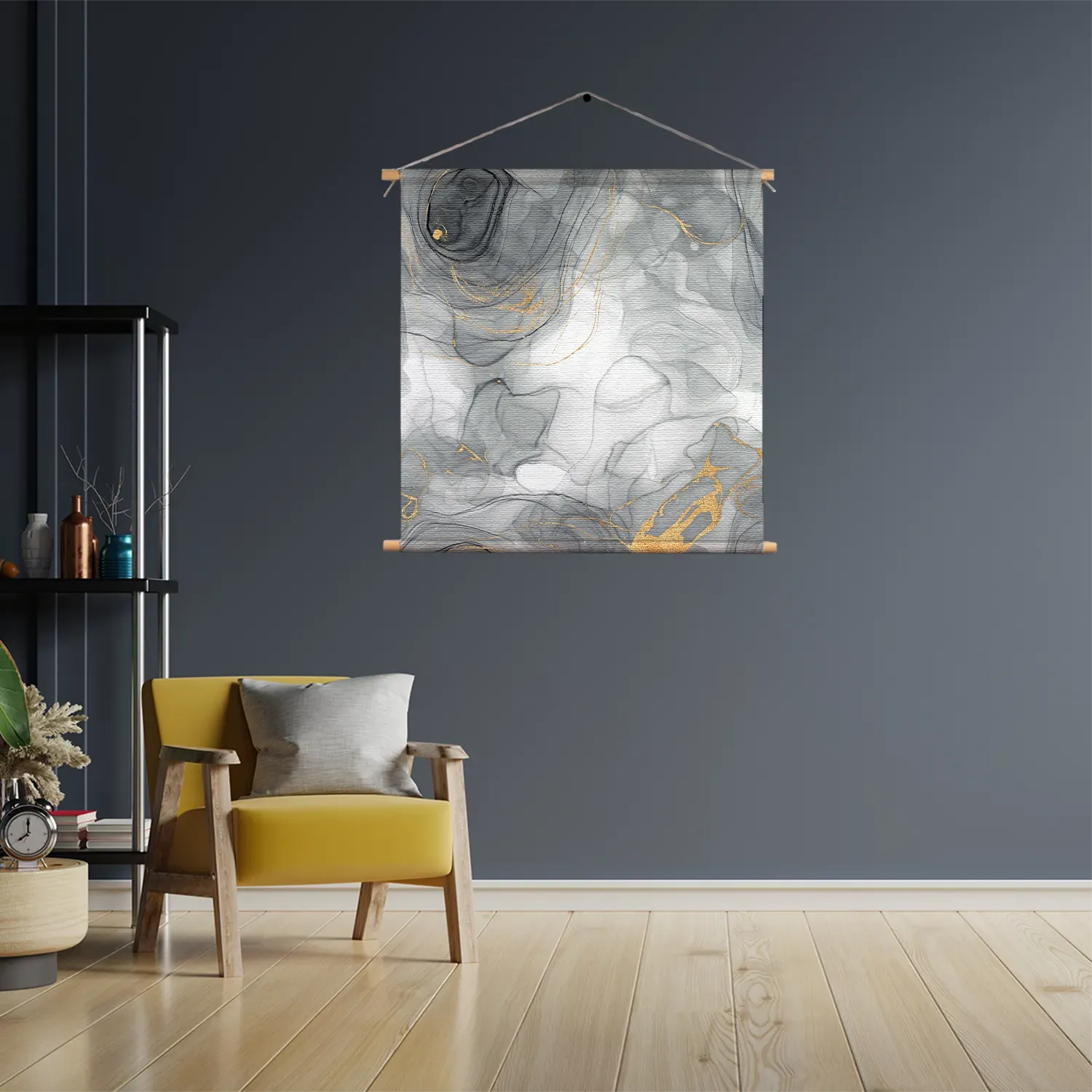 Textielposter Abstract Marmer Look Grijs met Goud 01 Vierkant Template TP Vierkant Marmer 7 3