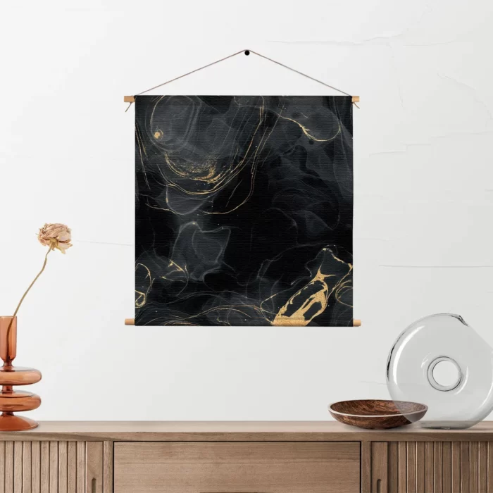 Textielposter Abstract Marmer Look Zwart met Goud 01 Vierkant Template TP Vierkant Marmer 8 2