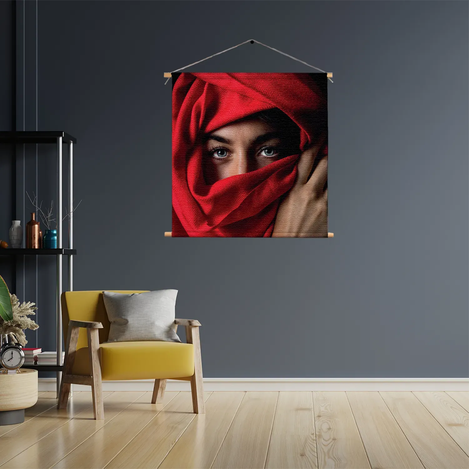 Template_TP_Vierkant_Mensen_1-3 Textielposter Jonge Arabische Vrouw Met Rode Hoofddoek Vierkant Template TP Vierkant Mensen 1 3
