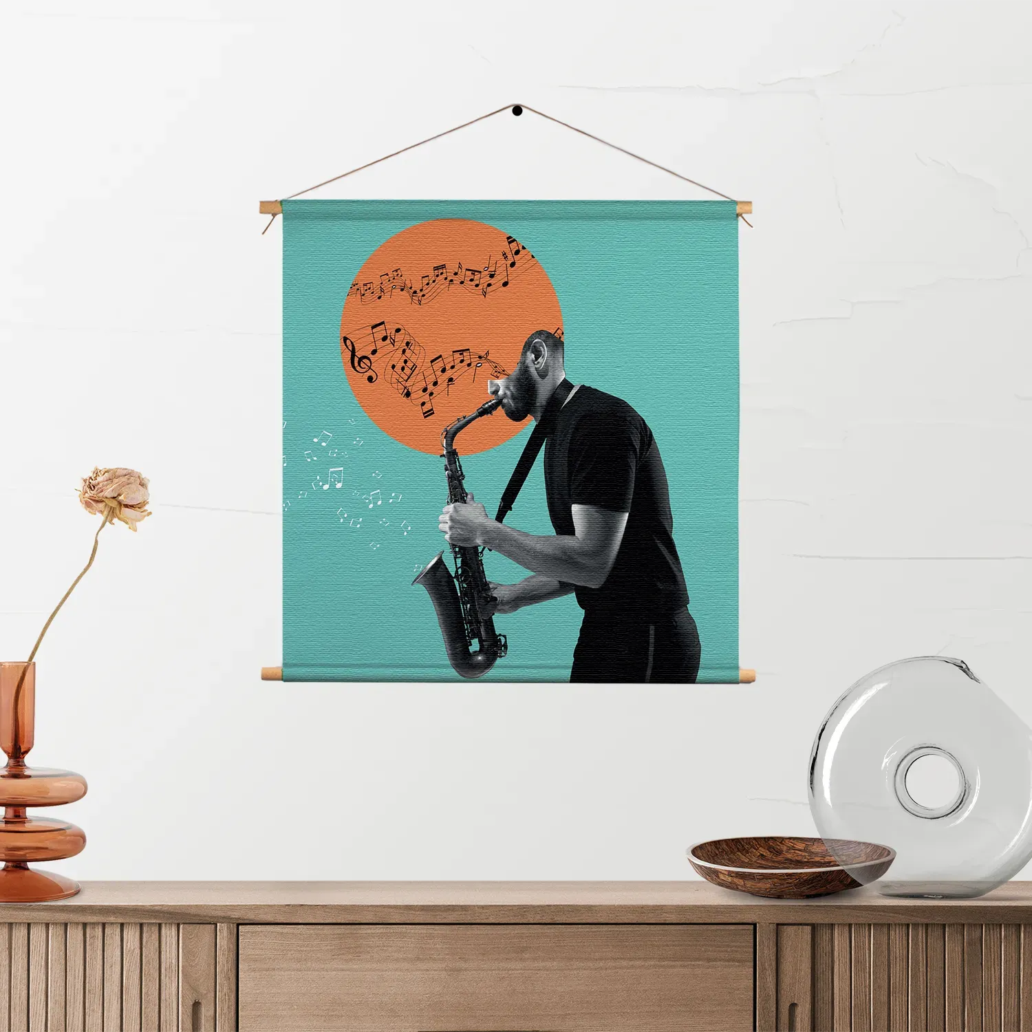 Textielposter Saxofonist Vierkant Template TP Vierkant Muziek 10 2