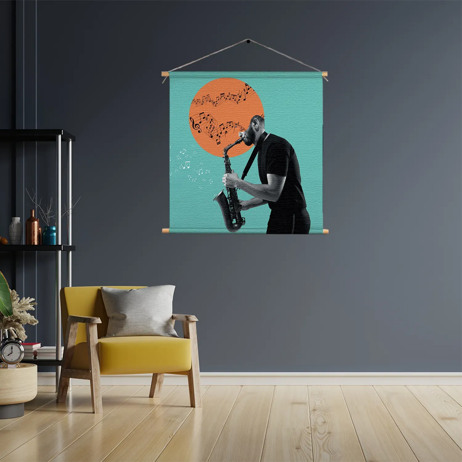 Textielposter Saxofonist Vierkant Template TP Vierkant Muziek 10 3