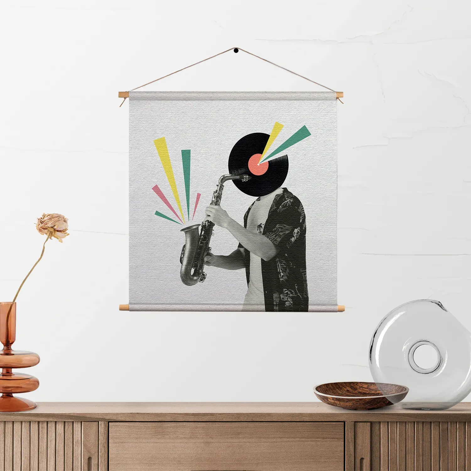 Textielposter De saxofoon Vierkant Template TP Vierkant Muziek 11 2