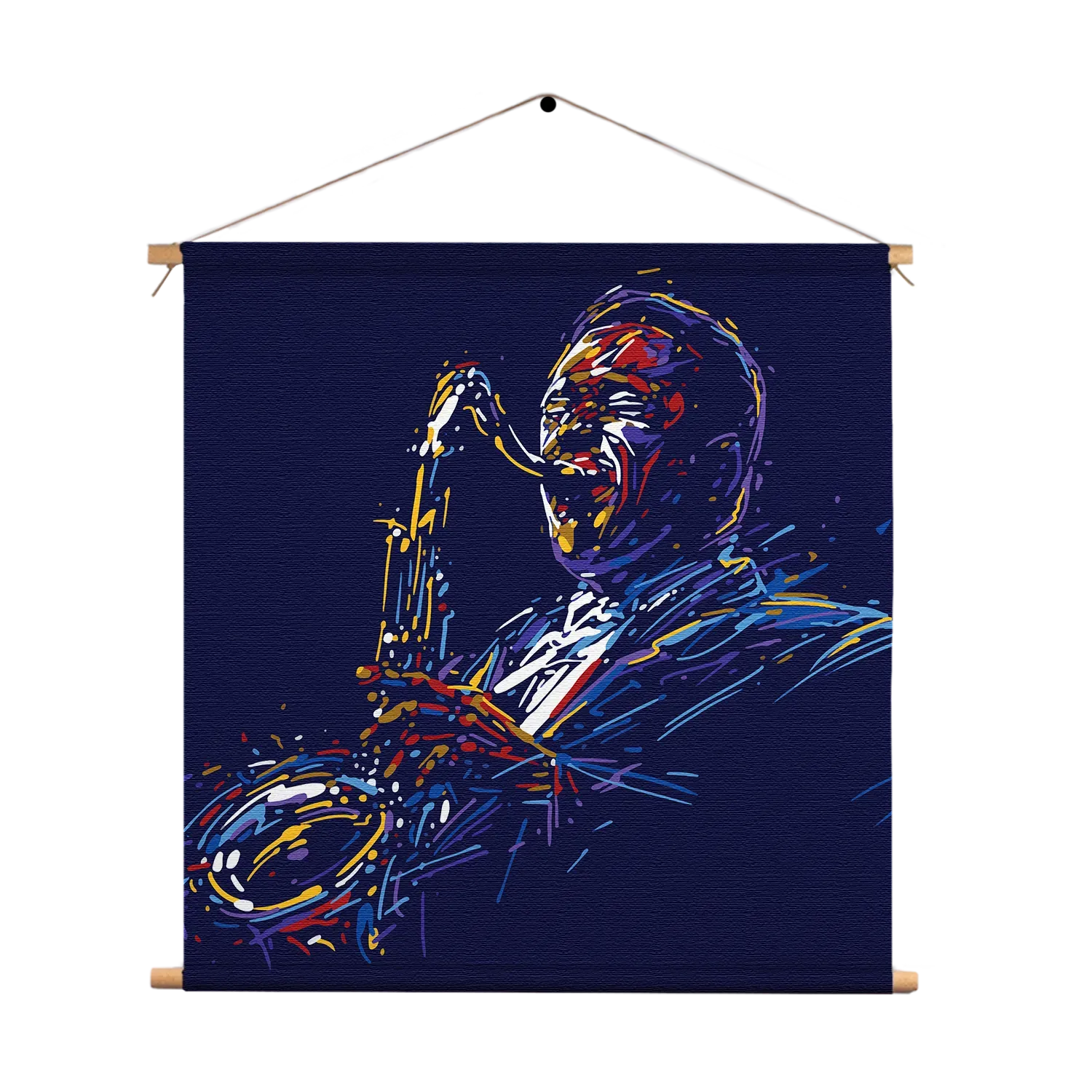 Textielposter Kleurrijke Saxofonist 01 Vierkant Template TP Vierkant Muziek 14 1