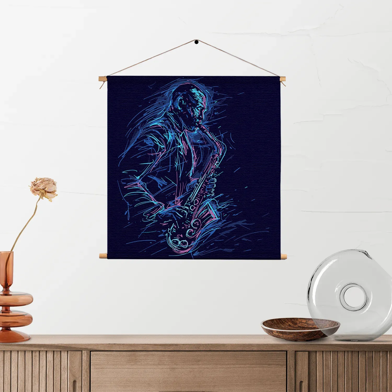 Textielposter Kleurrijke Saxofonist 02 Vierkant Template TP Vierkant Muziek 15 2