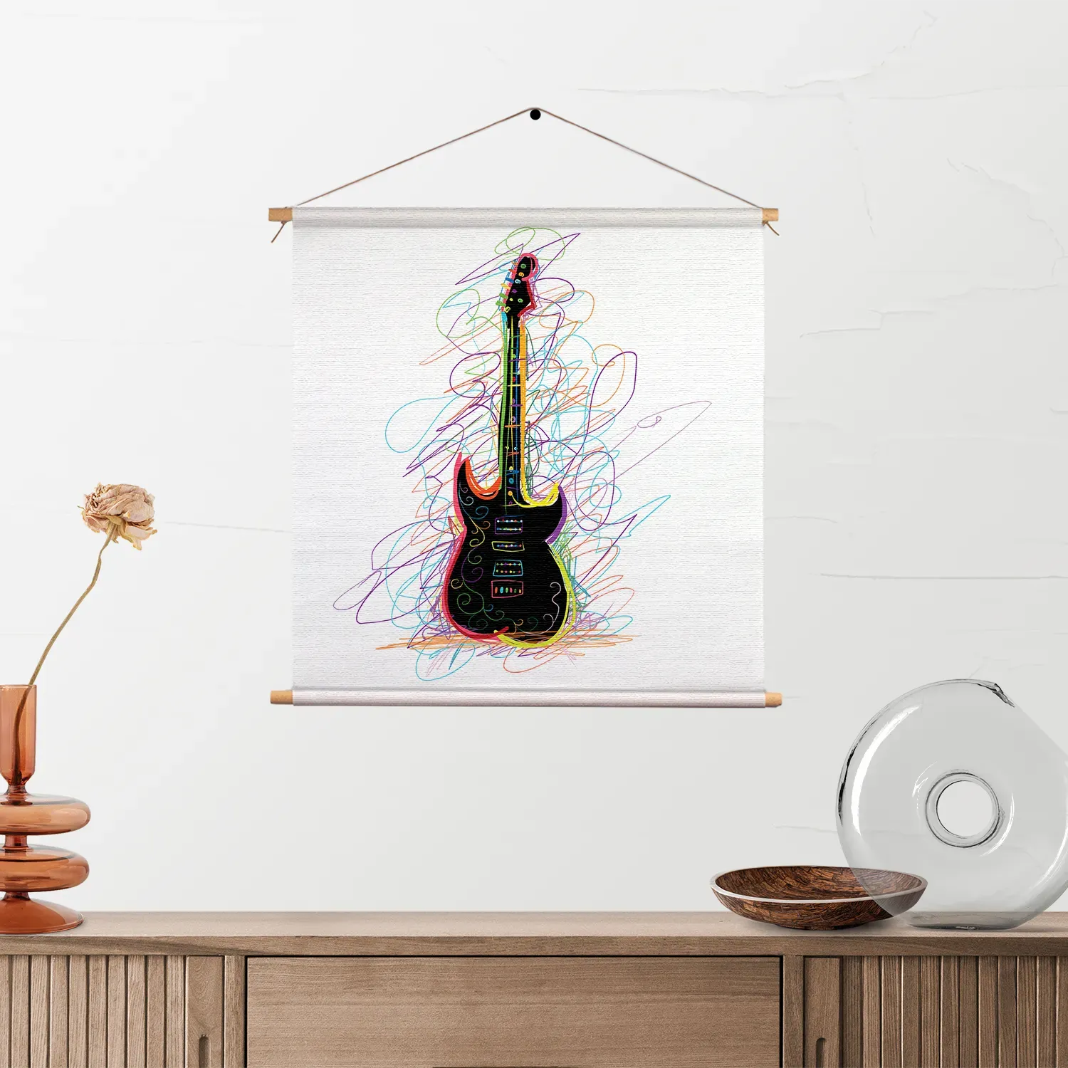 Textielposter Rock Gitaar Op Witte Achtergrond Vierkant Template TP Vierkant Muziek 22 2