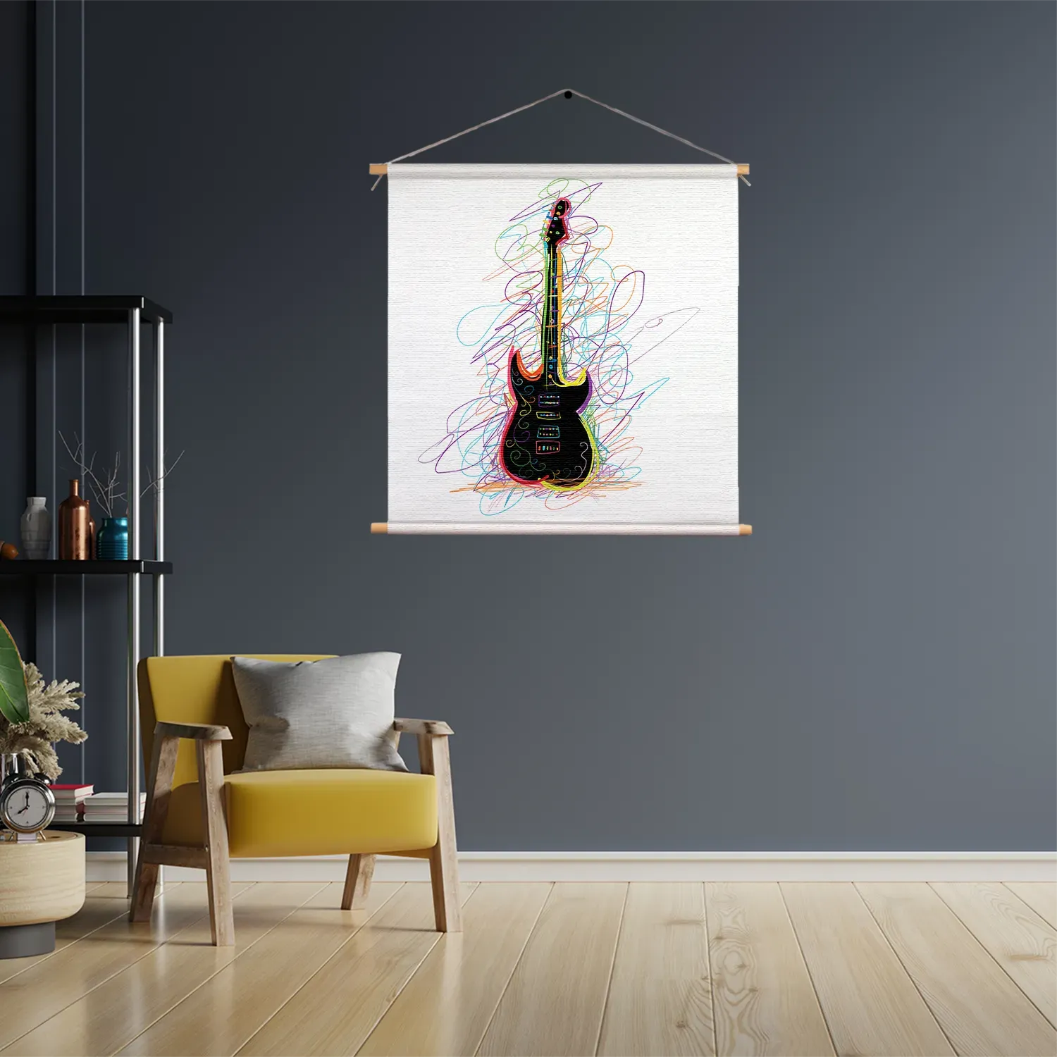 Textielposter Rock Gitaar Op Witte Achtergrond Vierkant Template TP Vierkant Muziek 22 3