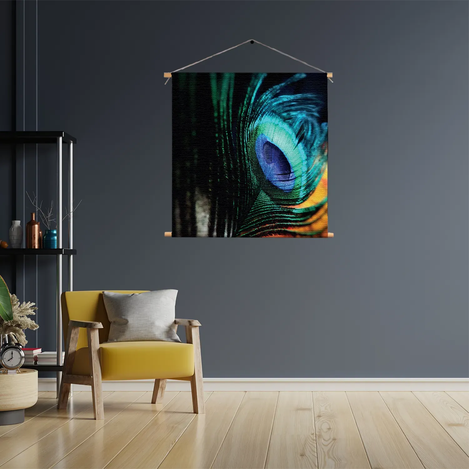 Textielposter Een veer van de Pauw Vierkant Template TP Vierkant Natuur 11 3