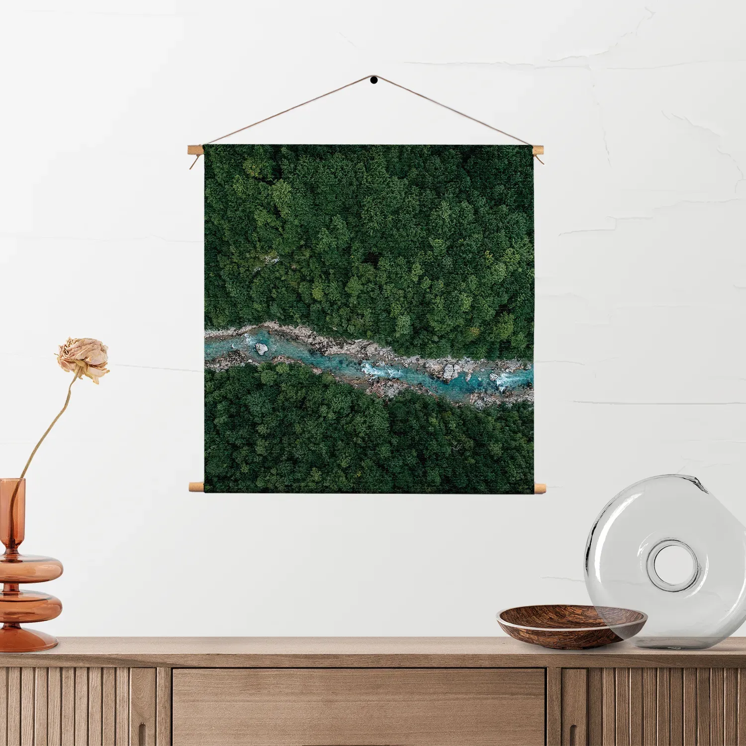 Textielposter Ruige rivier door bos Vierkant Template TP Vierkant Natuur 65 2