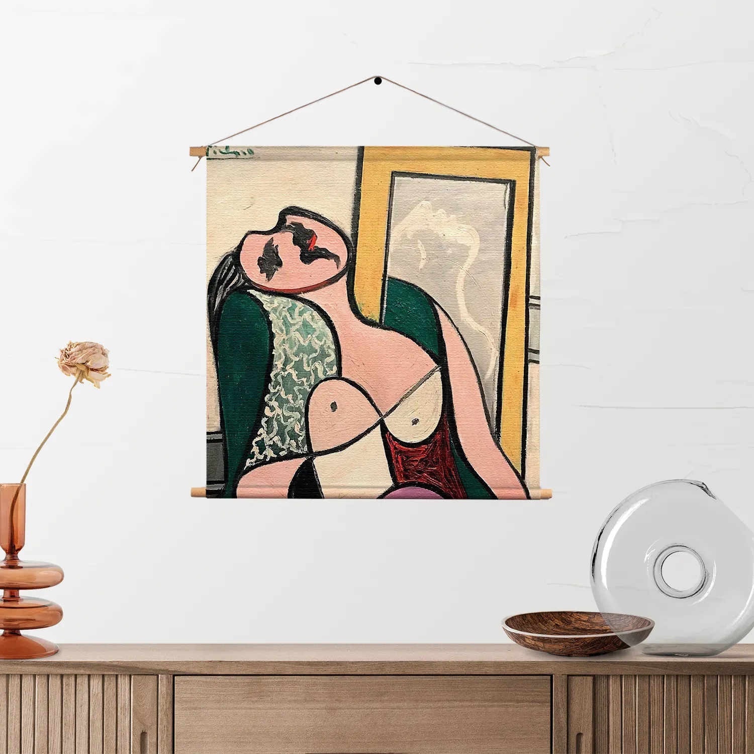 Textielposter Picasso Meisje kijkend naar een spiegel 1932 Vierkant Template TP Vierkant Om 20 2