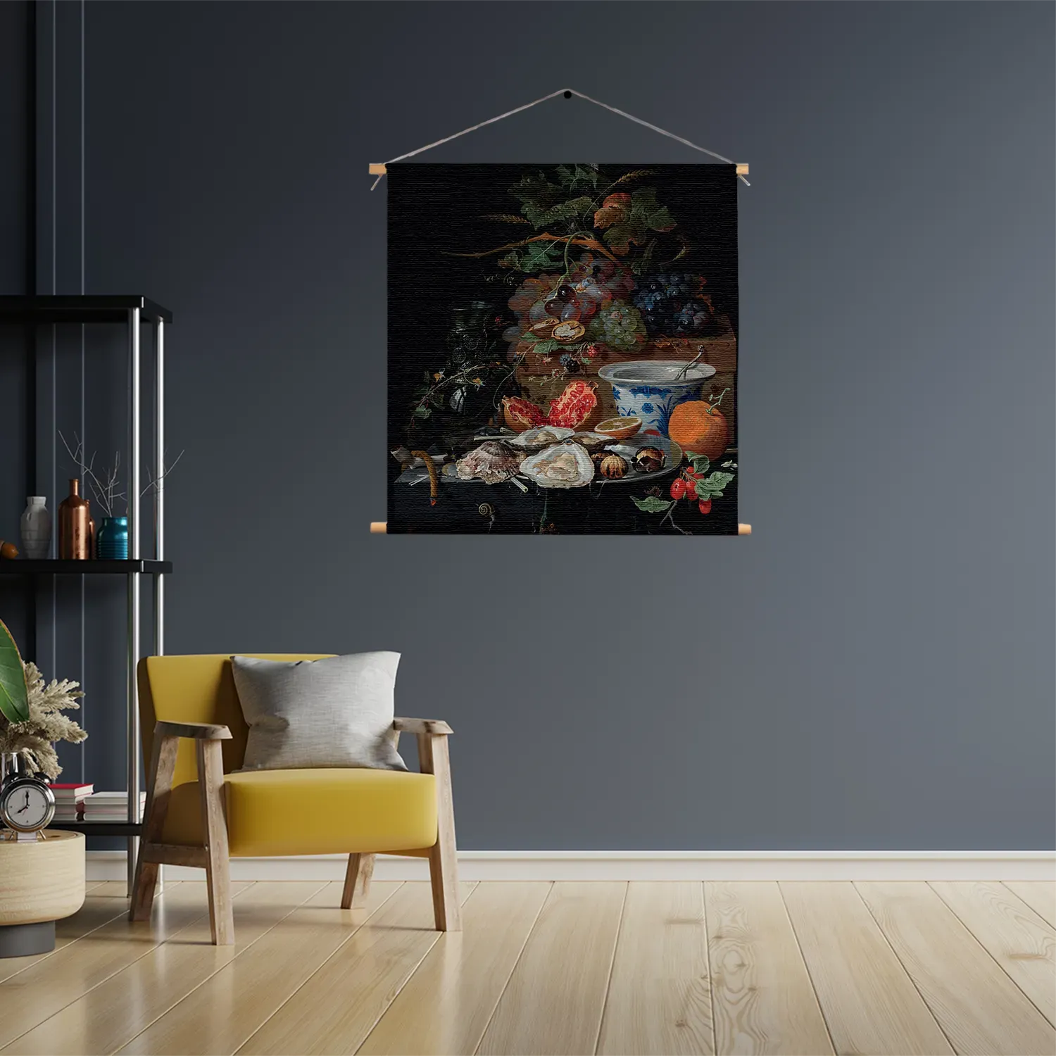 Textielposter Abraham Mignon Stilleven met vruchten, oesters en een porseleinen kom 1660-1679 Vierkant Template TP Vierkant Om 28 3