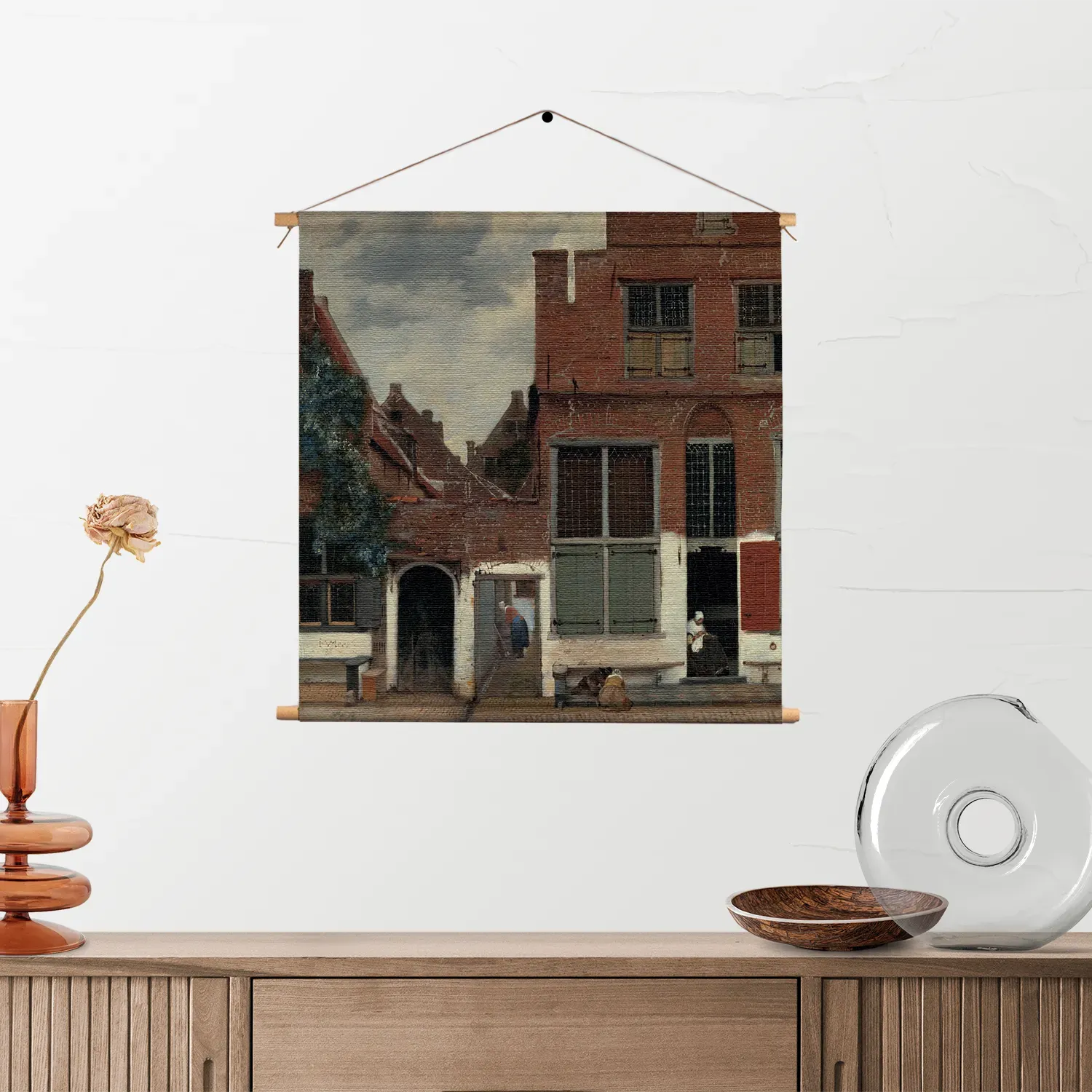 Textielposter Johannes Vermeer Gezicht op huizen in Delft 1658 Vierkant Template TP Vierkant Om 30 2