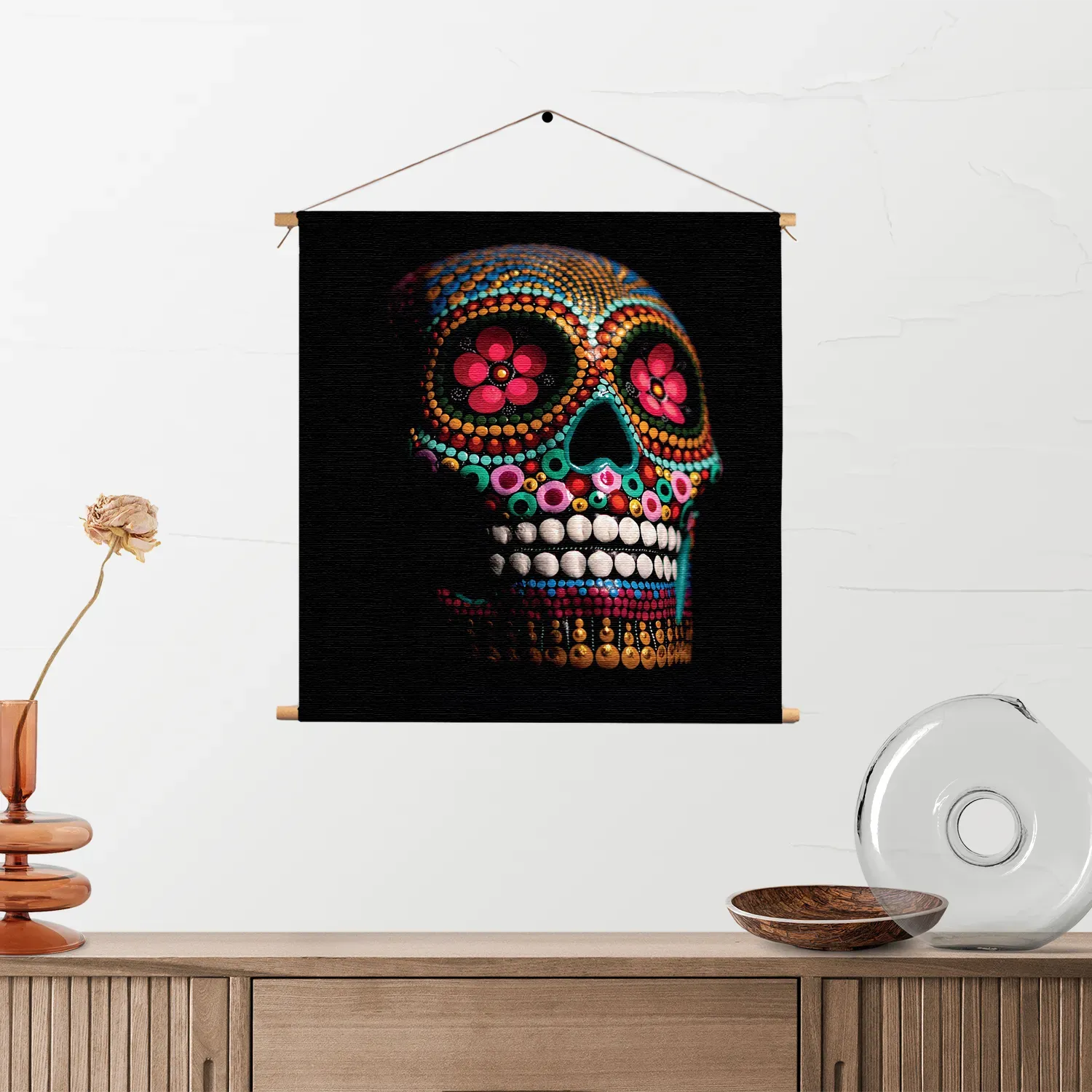 Textielposter Kleurrijk Skelet Hoofd Vierkant Template TP Vierkant Overig 02 2