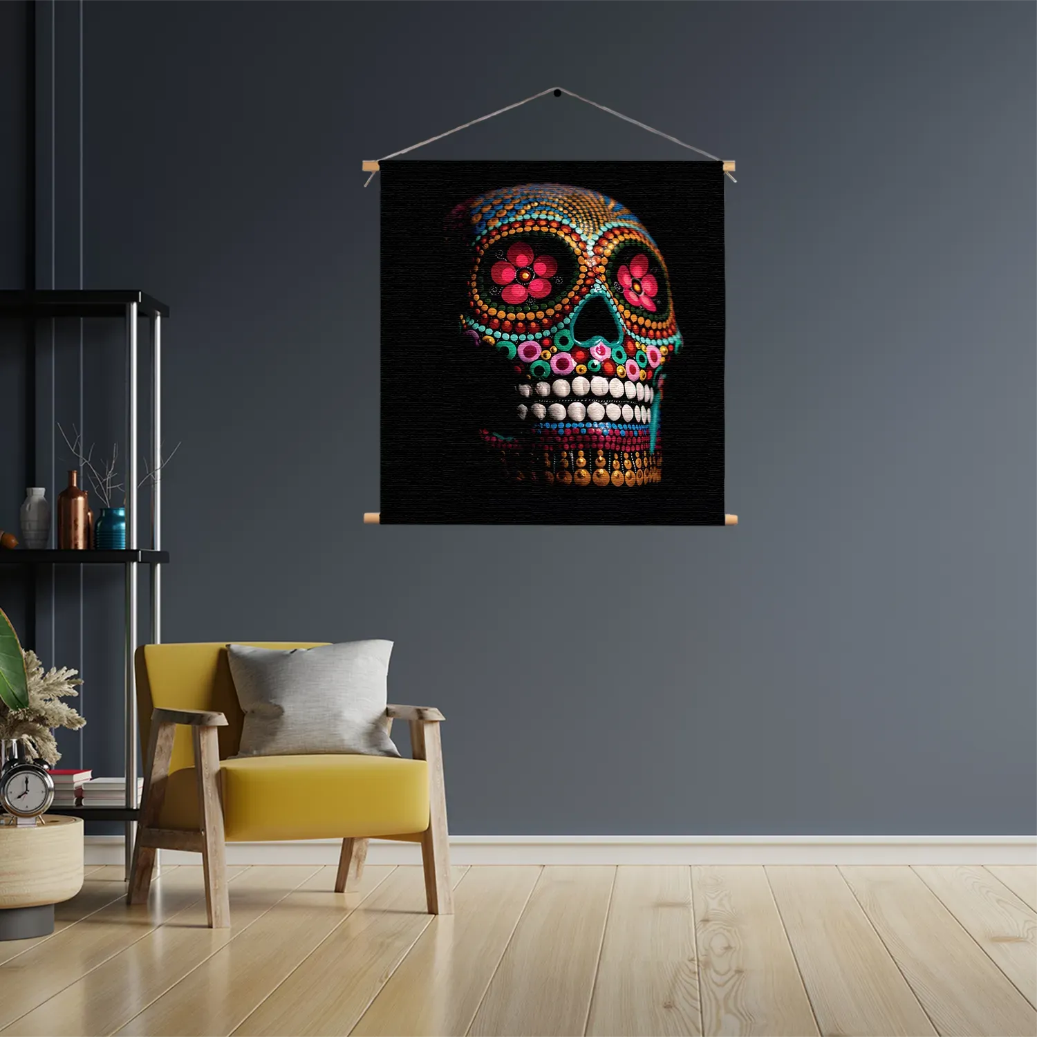 Textielposter Kleurrijk Skelet Hoofd Vierkant Template TP Vierkant Overig 02 3