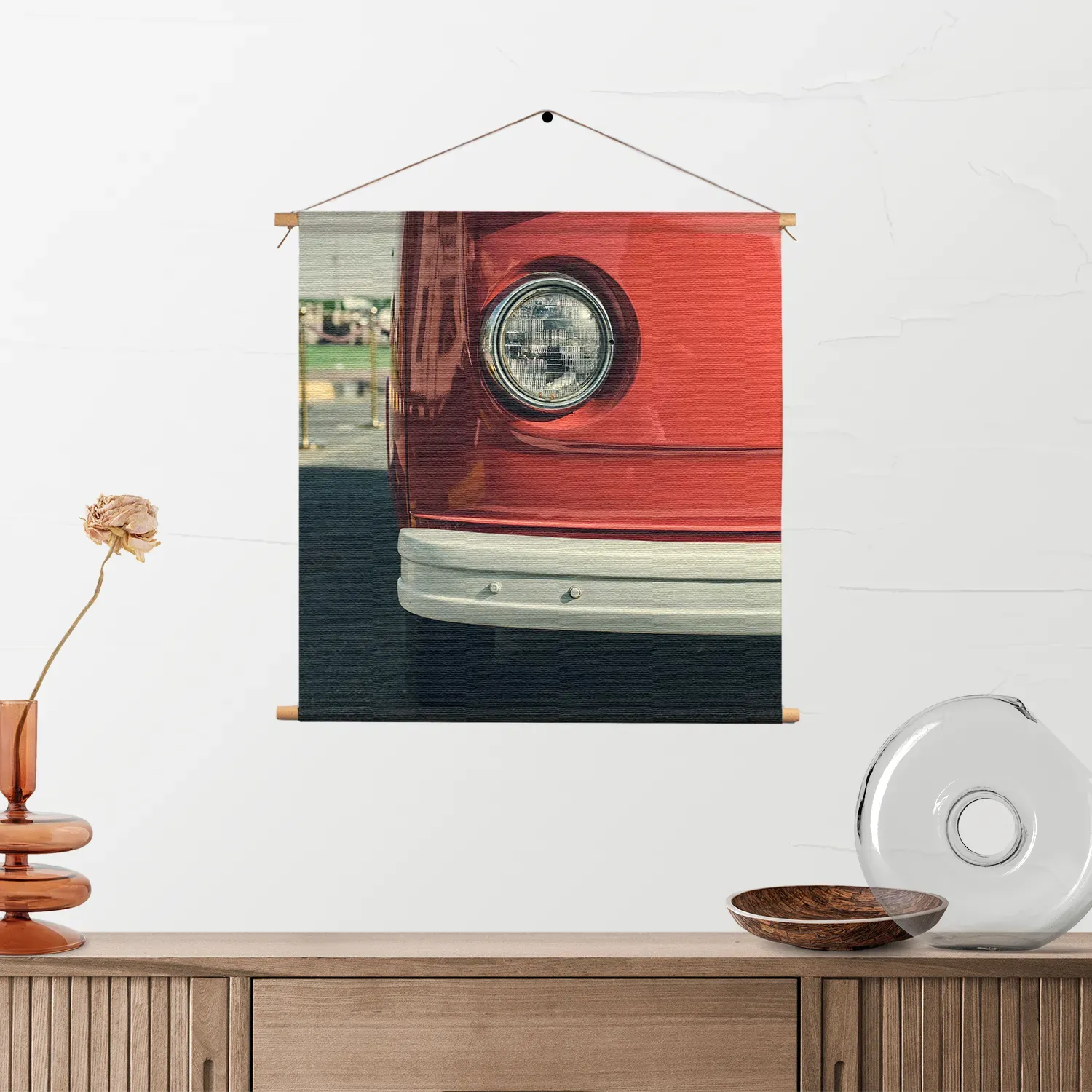 Textielposter Rood Busje Vierkant Template TP Vierkant Retro 10 2