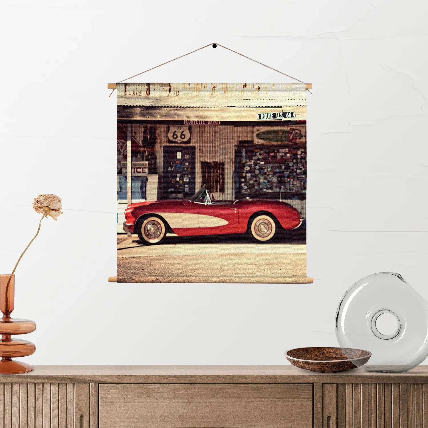 Textielposter Route 66 Vierkant Template TP Vierkant Retro 12 2