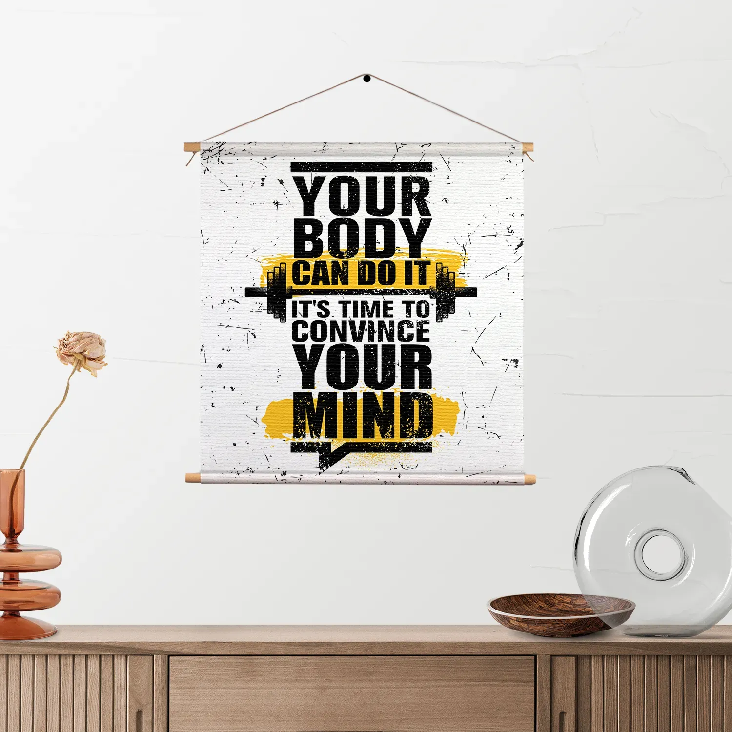 Textielposter You Body Can Do It, It's Time To Convince Your Mind Vierkant Template TP Vierkant Sport 14 2
