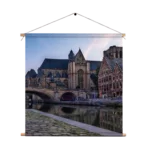 Textielposter Middeleeuwse Kathedraal en Brug Gent Vierkant Template TP Vierkant Steden 100 1