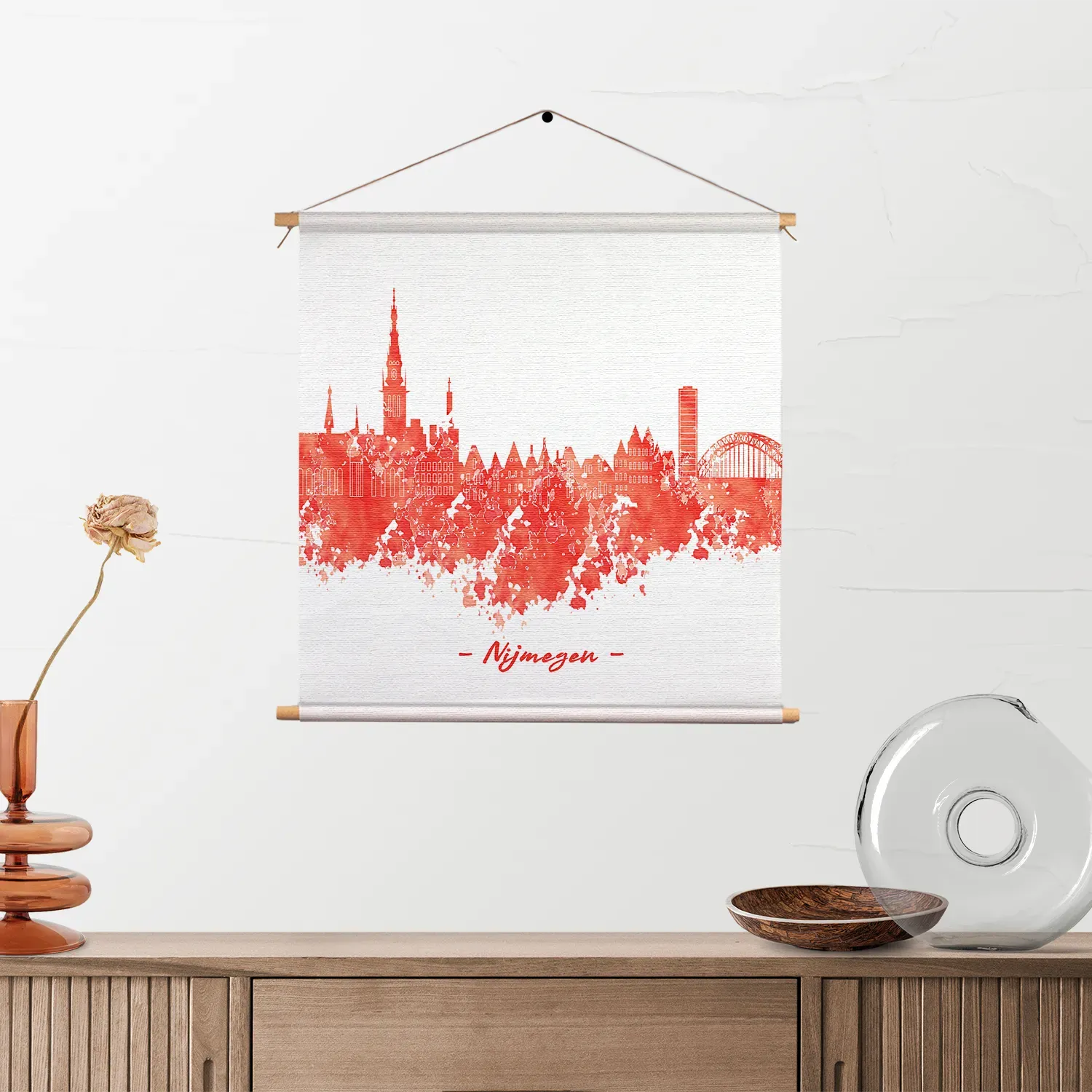 Textielposter Skyline Nijmgen Watercolor Paint Vierkant Template TP Vierkant Steden 12 2