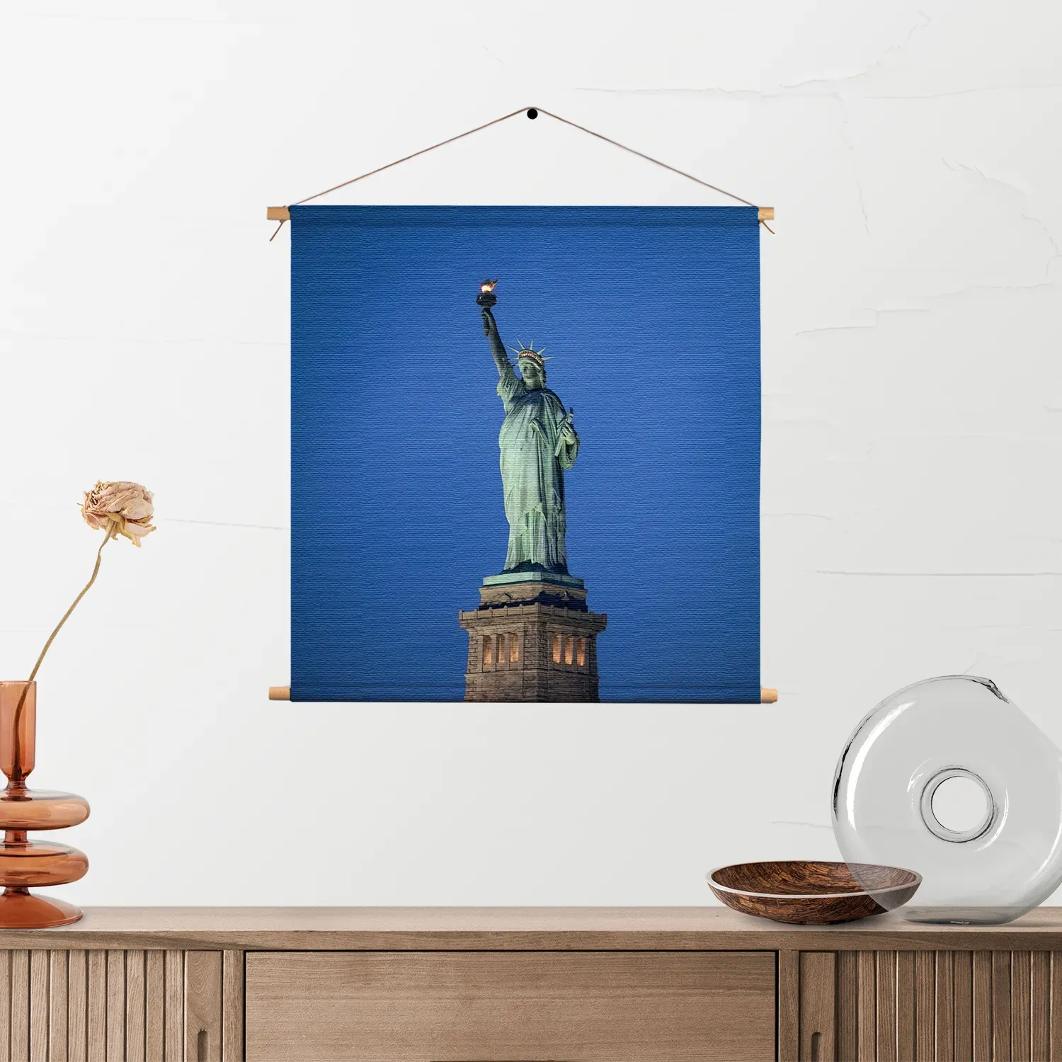 Textielposter Vrijheidsbeeld New York Donker 01 Vierkant Template TP Vierkant Steden 18 2
