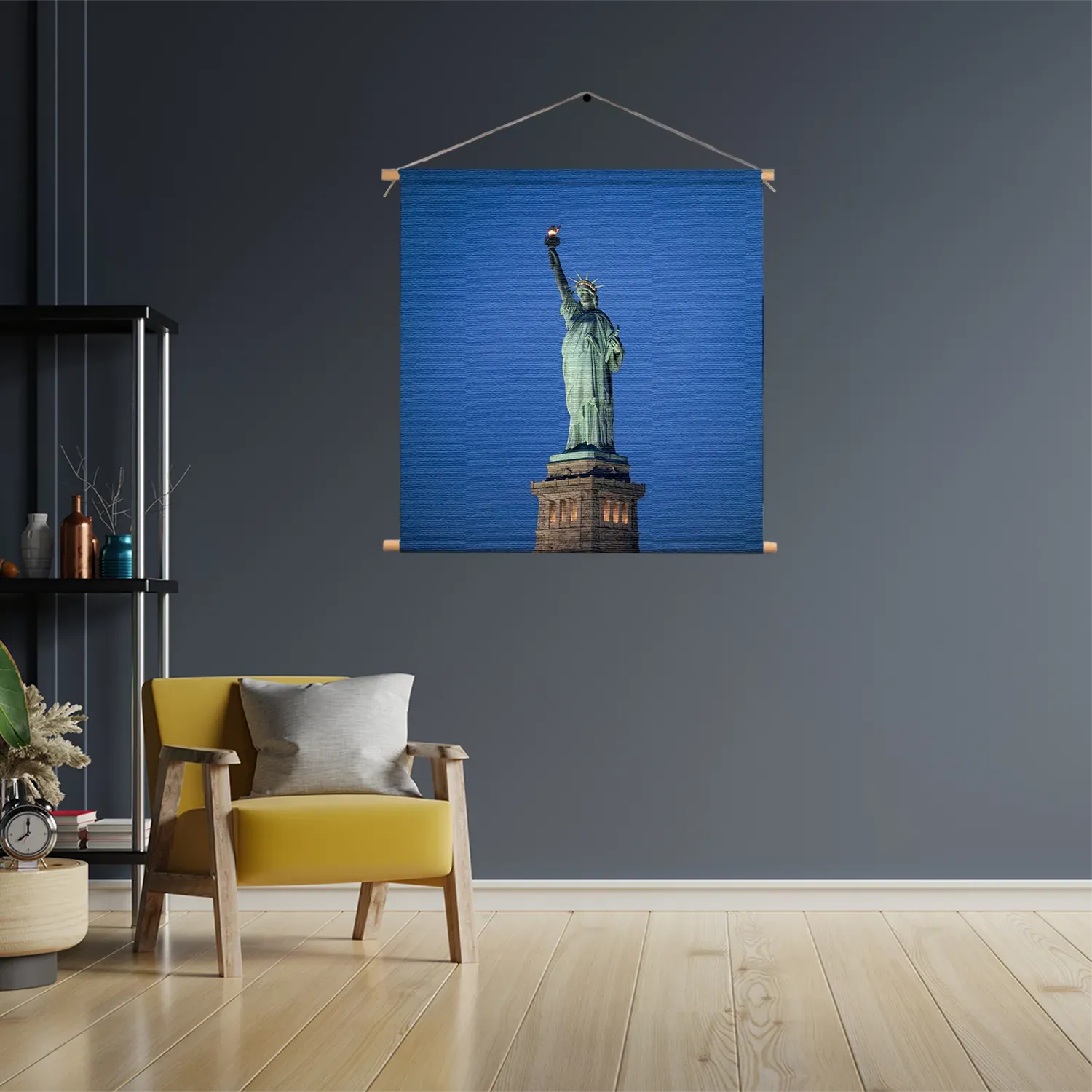 Textielposter Vrijheidsbeeld New York Donker 01 Vierkant Template TP Vierkant Steden 18 3