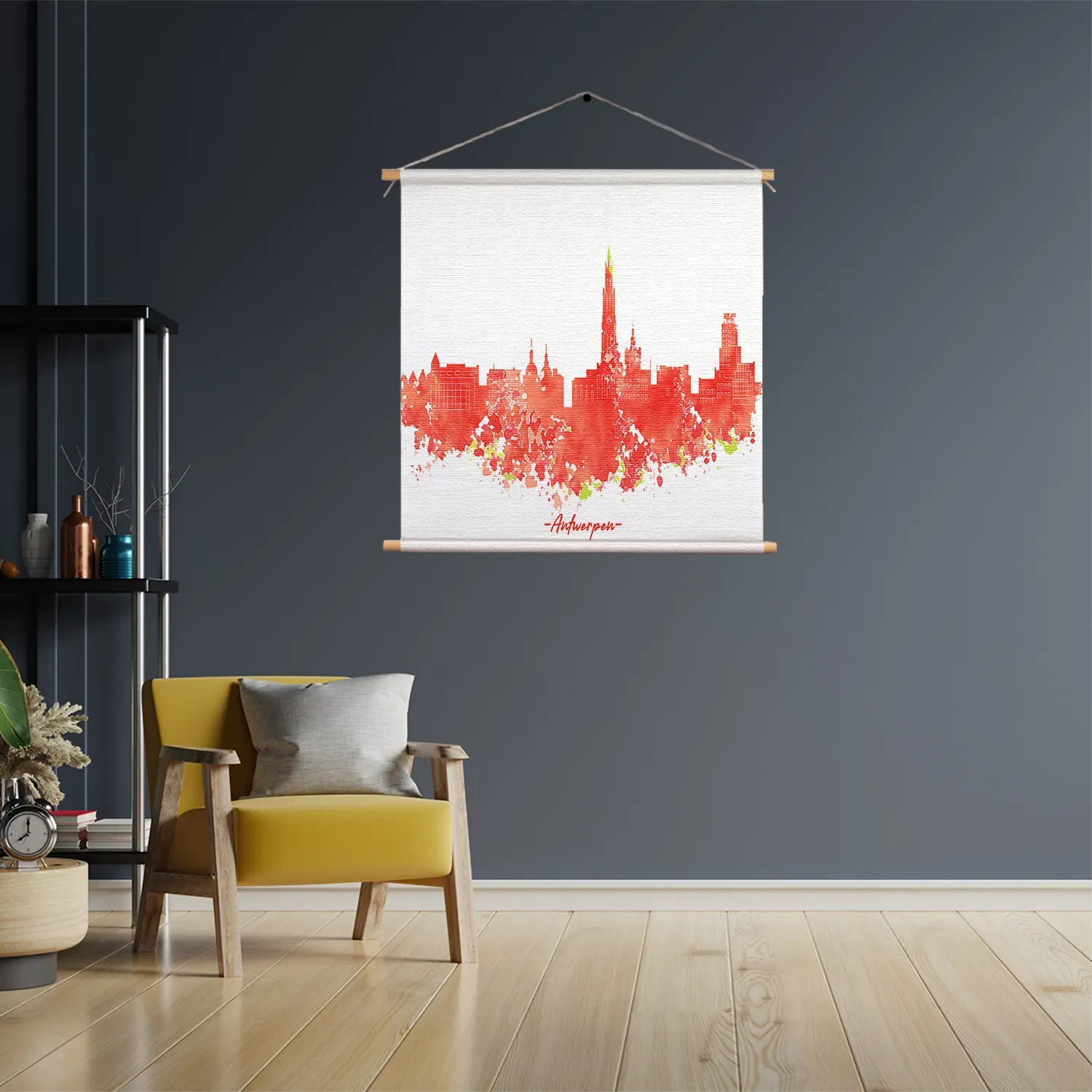 Template_TP_Vierkant_Steden_2-3 Textielposter Skyline Antwerpen Watercolor Paint Vierkant Template TP Vierkant Steden 2 3
