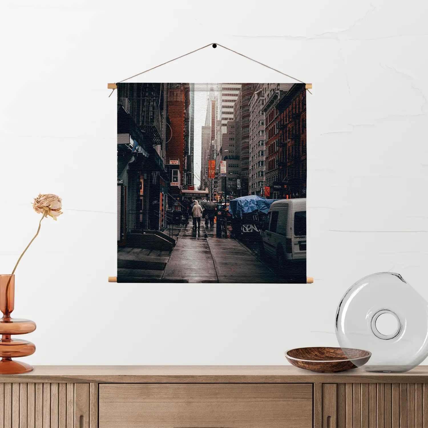 Textielposter New York Raining Day Vierkant Template TP Vierkant Steden 27 2