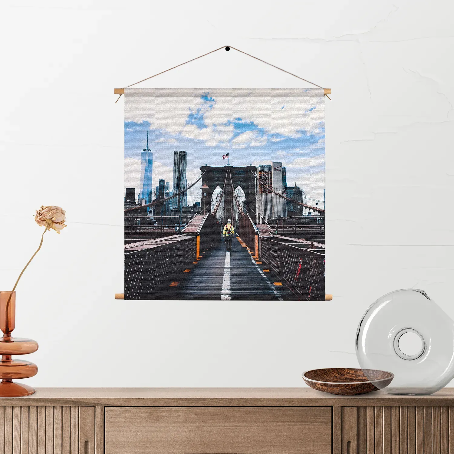 Textielposter Brooklyn Bridge New York Daglicht Vierkant Template TP Vierkant Steden 32 2