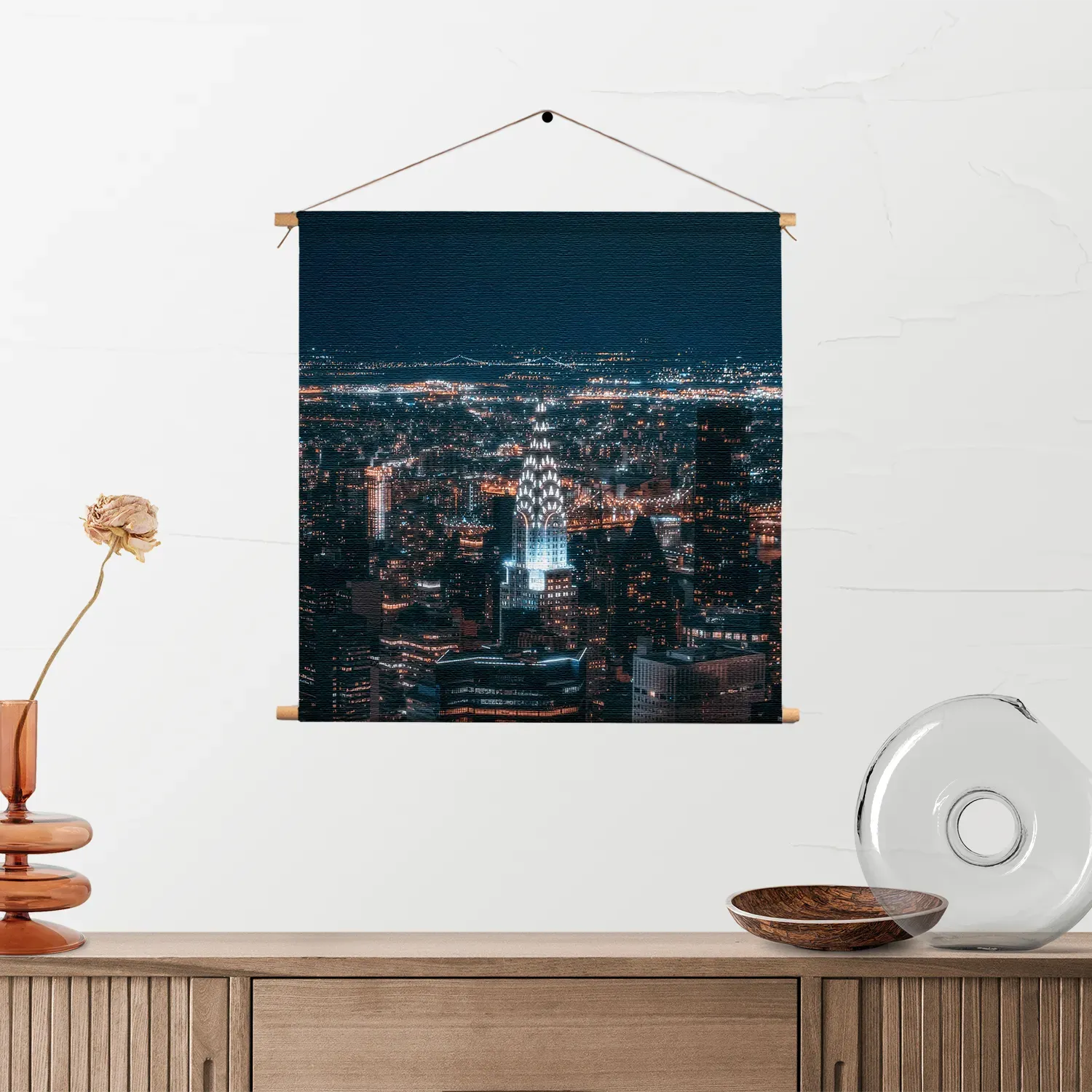 Textielposter Chrysler Building New York at Night Vierkant Template TP Vierkant Steden 46 2