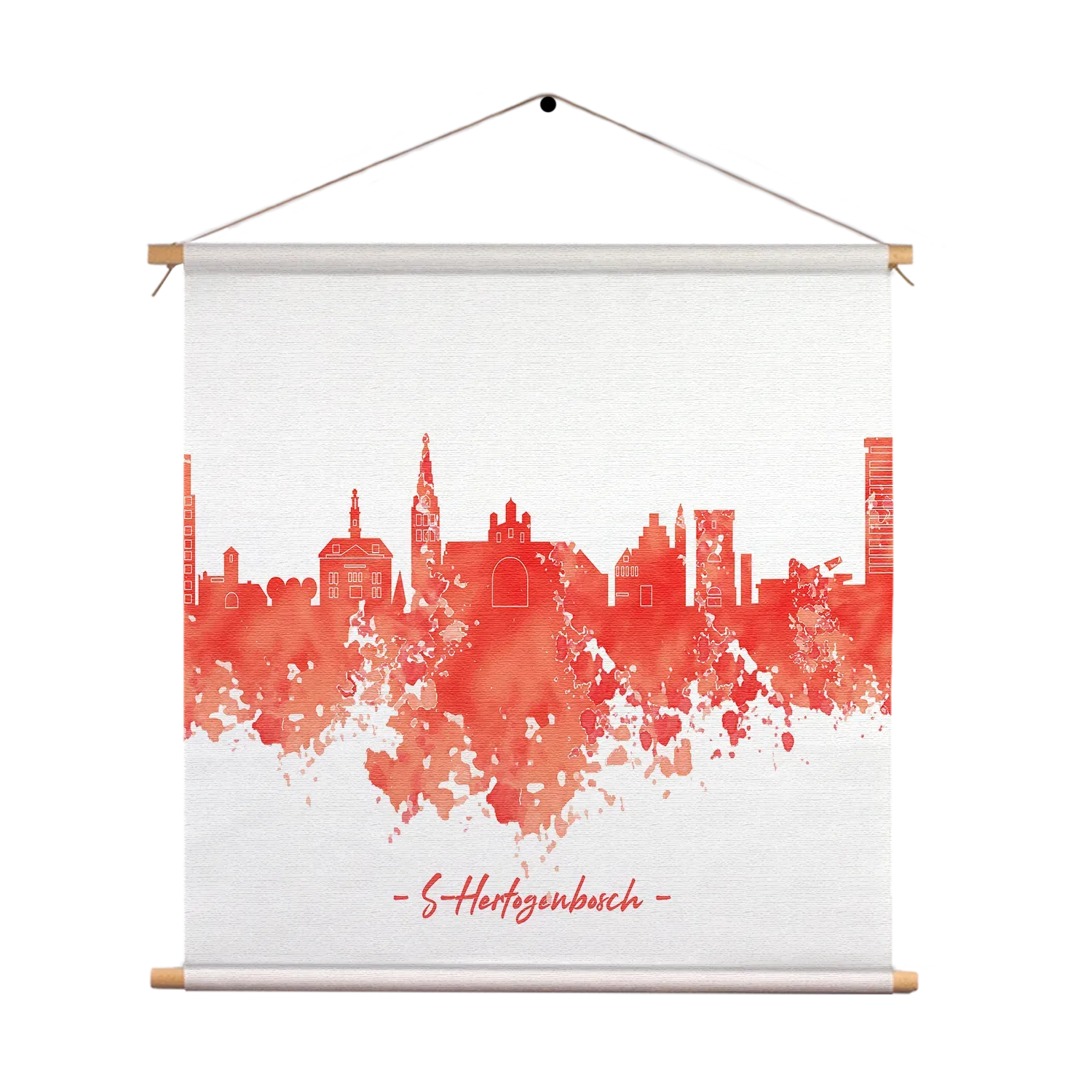 Textielposter Skyline 's-Hertogenbosch Watercolor Paint Vierkant Template TP Vierkant Steden 54. 1