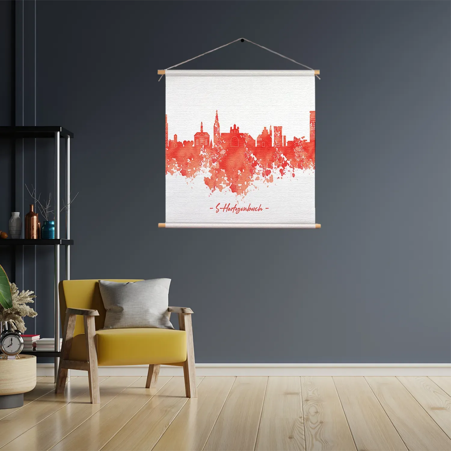 Textielposter Skyline 's-Hertogenbosch Watercolor Paint Vierkant Template TP Vierkant Steden 54. 3