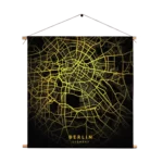 Textielposter Berlin Plattegrond Zwart Geel Vierkant Template TP Vierkant Steden 64. 1