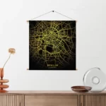 Textielposter Berlin Plattegrond Zwart Geel Vierkant Template TP Vierkant Steden 64. 2