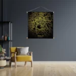 Textielposter Berlin Plattegrond Zwart Geel Vierkant Template TP Vierkant Steden 64. 3