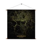 Textielposter Hamburg Plattegrond Zwart Geel Vierkant Template TP Vierkant Steden 66 1